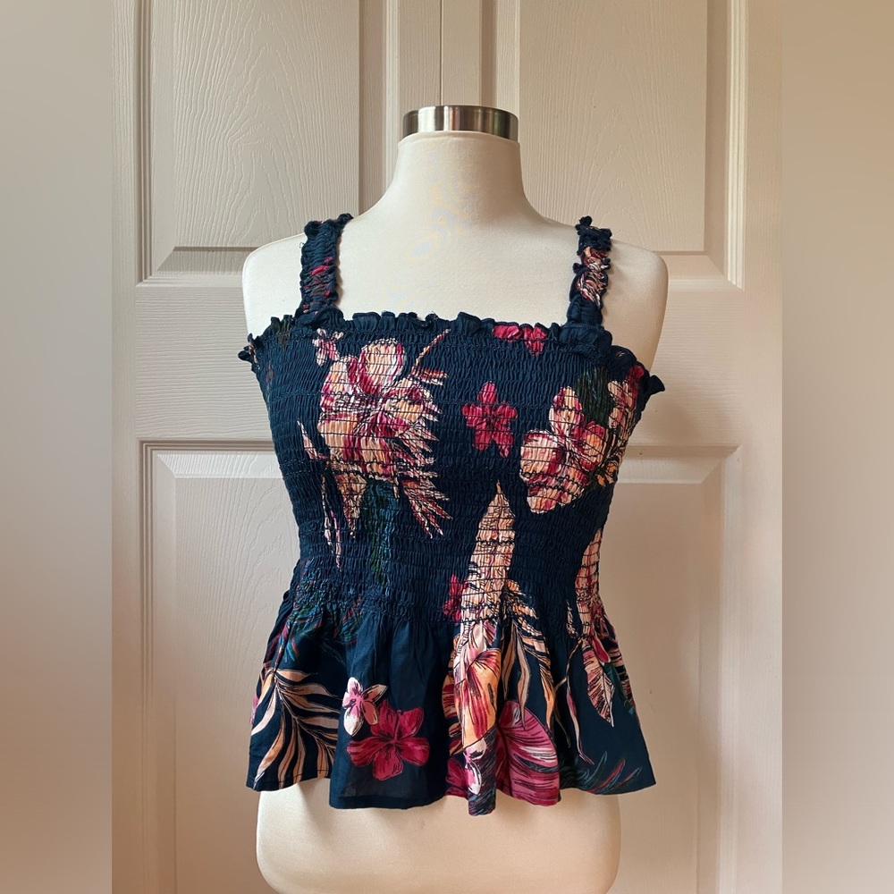 Patrons of Peace navy floral smocked top